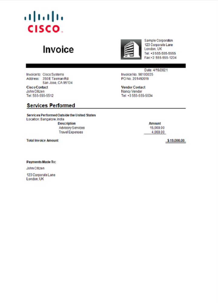 USA Cisco invoice PSD template